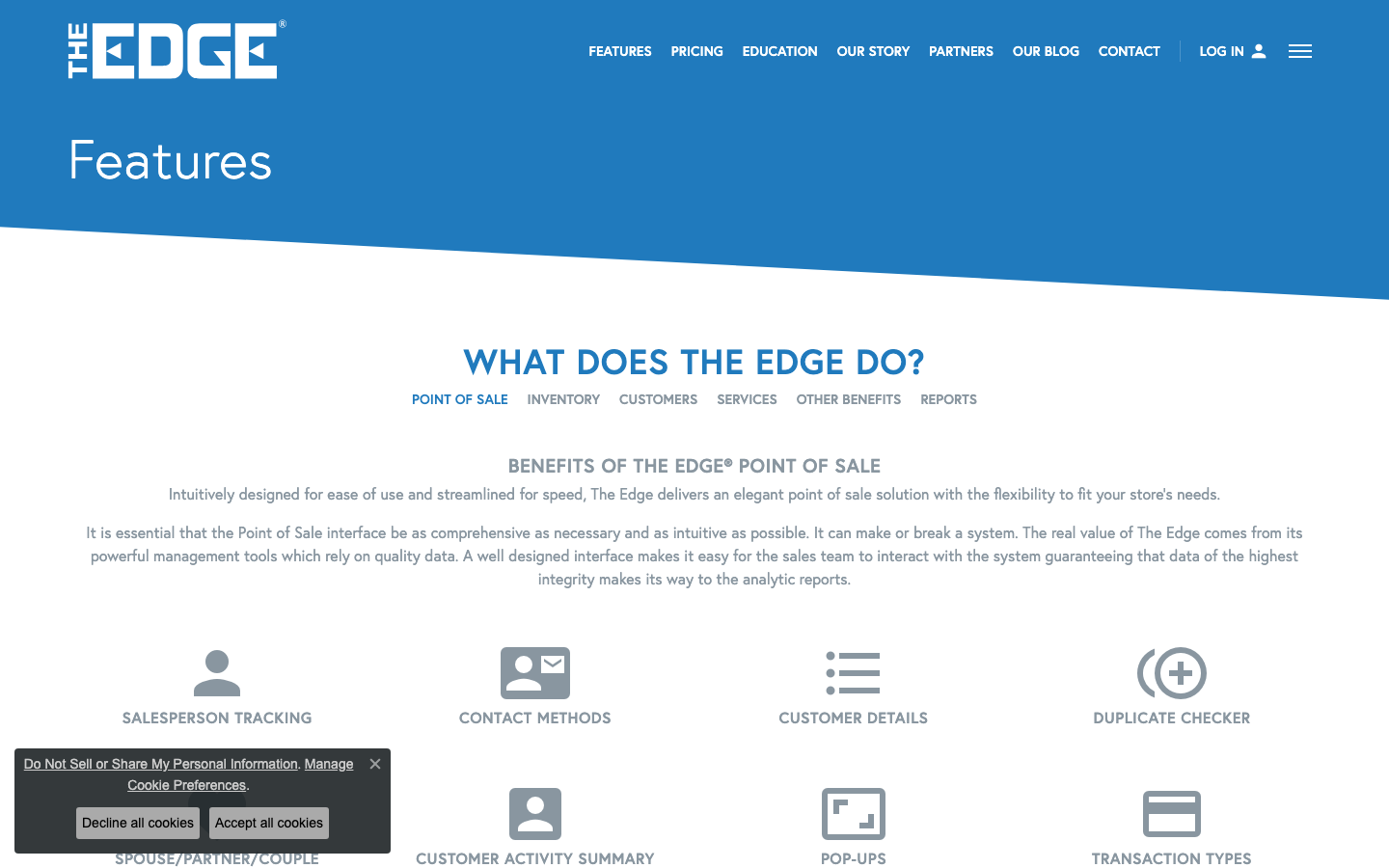 The Edge features page screenshot